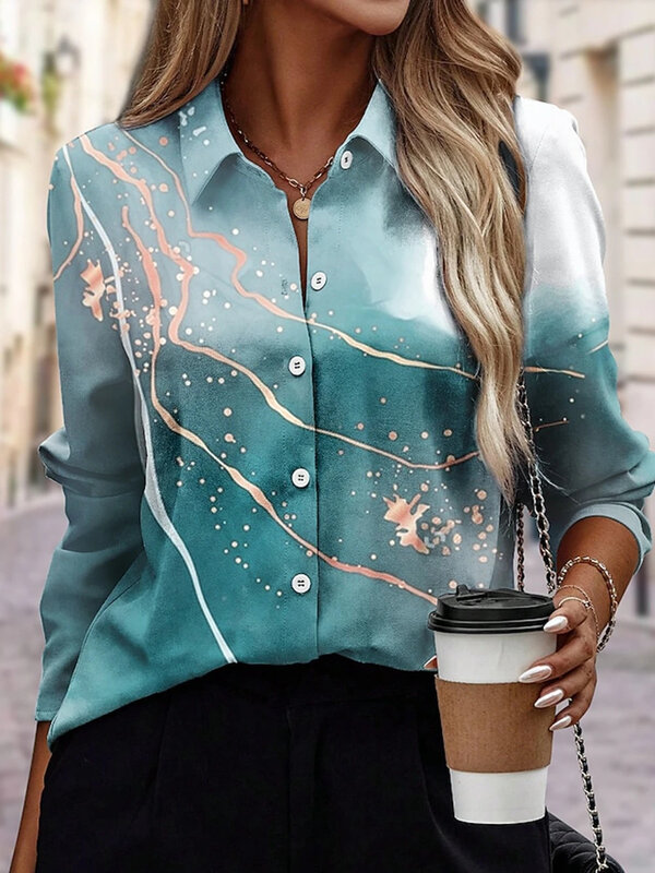 Chemisier à manches longues imprimé pompon coloré 3D pour femme, chemise élégante décontractée, automne, hiver, nouveau, 2024