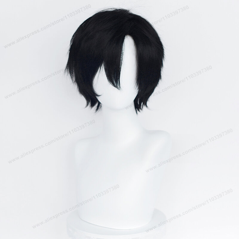 Peruca curta de cosplay Cheng Xiaoshi, cabelo de homem negro, resistente ao calor, perucas sintéticas, anime, 30cm