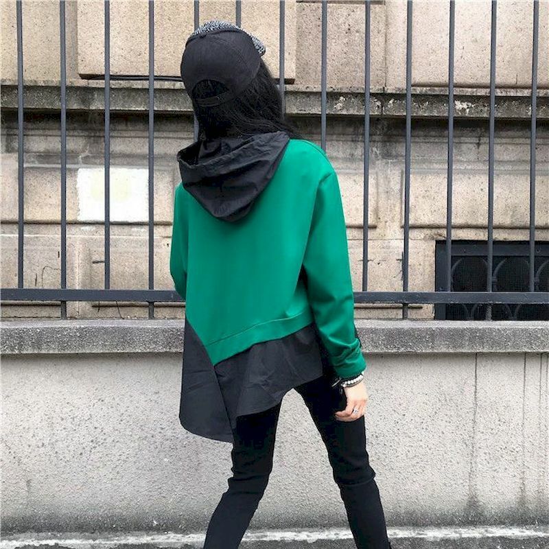 Unregelmäßigen Vintage Hoodie Frauen Mode Design Gefühl Patchwork Mit Kapuze Pullover Frühling Herbst Trend Lose Übergroßen Hoodie Y2k Top