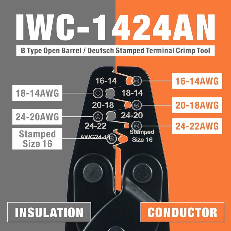 IWISS-Alicates de prensado de contactos estampados Deutsch, herramienta de crimpado serie DT para tamaño 16, herramienta de posventa automotriz, IWC-1424AN