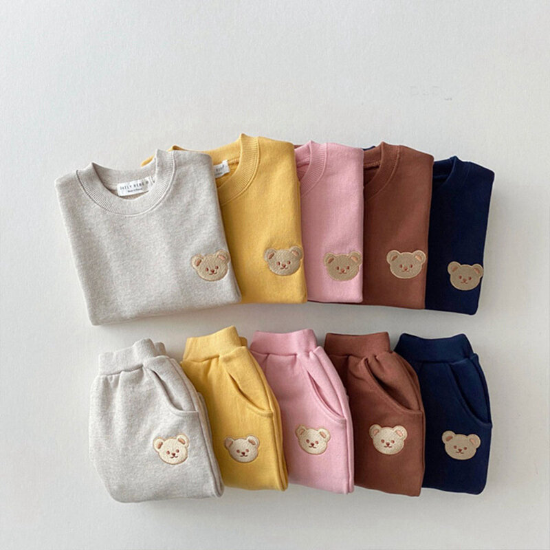 Personalized Toddler Baby Boy Girl Fall Clothes Sets Baby Girl Clothing Set Kids Sports Bear Sweatshirt Pants 2Pcs Suits Outfits