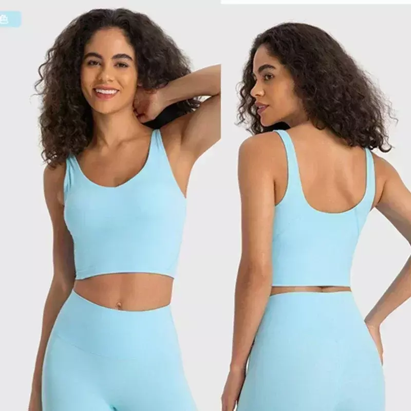 Lemon Women's Sports Vest Built-in Chest Pad Fitness Running High Elastic Breathable Bra Deep U Back push-up Yoga Top Underwear