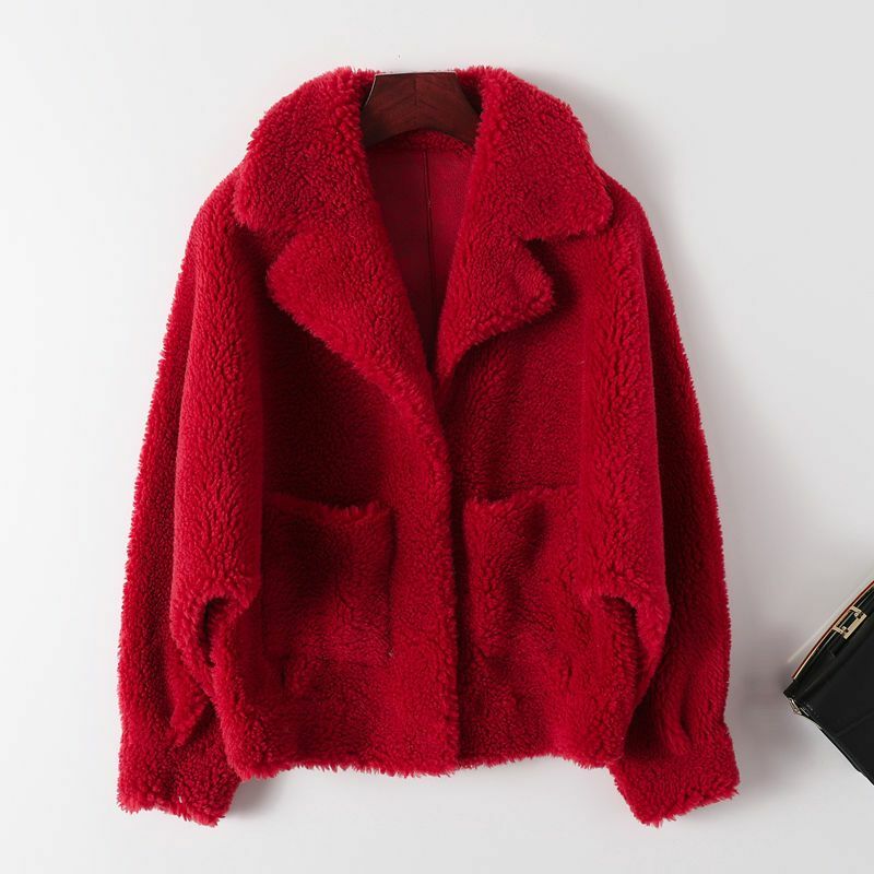 Manteau épais en laine véritable pour femme, col carré, document solide, fourrure, chaud, hiver, nouveau, 2023