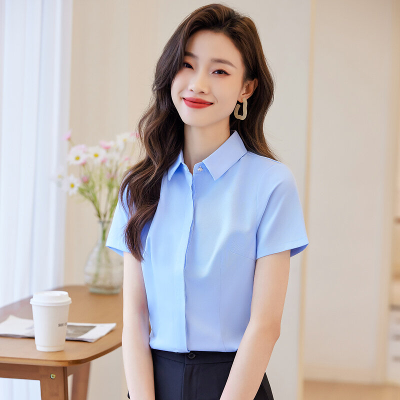 Shirt womens professional temperament 2024 spring new fashion formal short-sleeved chiffon shirt office womens work top