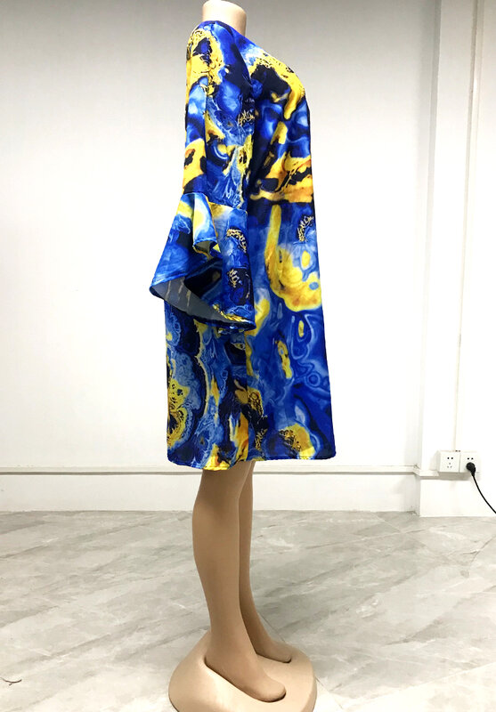 여성을위한 아프리카 드레스 v-목 Tulle 짧은 가운 레이디 2022 참신 의류 두바이 터키 여름 추상 치마 Kanga 의류