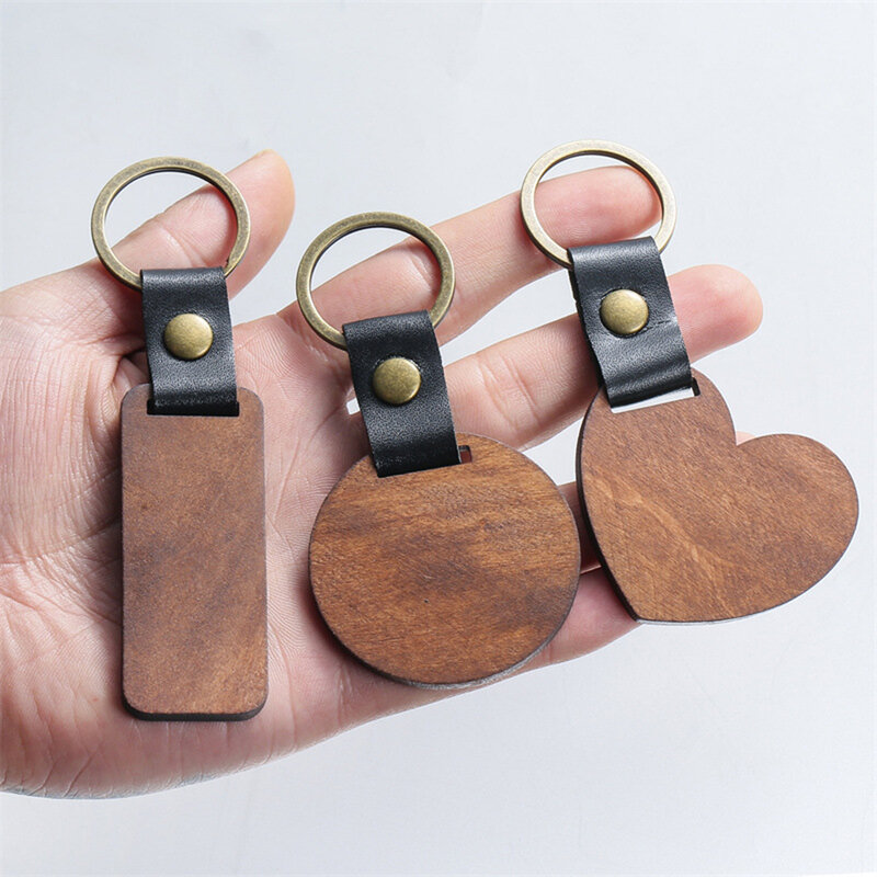 Porte-clés en bois rectangulaire pour femmes et hommes, porte-clés à collectionner, sac de voiture, peinture pendentif, artisanat, mignon, 10 pièces