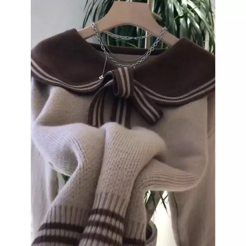 여성 폴로 넥 활 스웨터, 편안한 캐주얼 니트 탑, 디자인 느낌, 2023 가을 겨울 신상