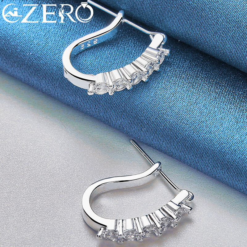 ALIZERO anting-anting klip telinga zirkon AAA perak murni 925 untuk wanita anting-anting perhiasan pesta pertunangan pernikahan cantik mode