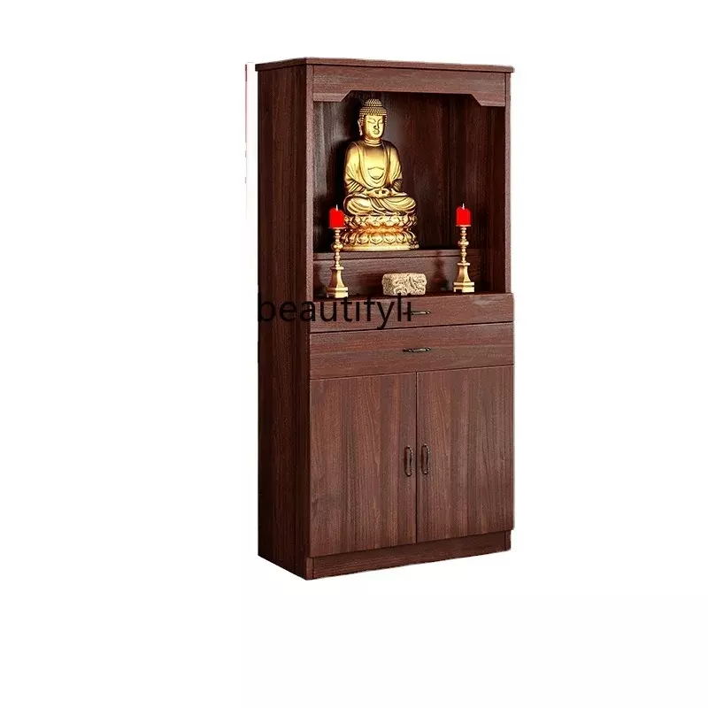 Buddha Statue Clothes Closet Worship Table Altar with Door Altar Home God of Wealth Altar