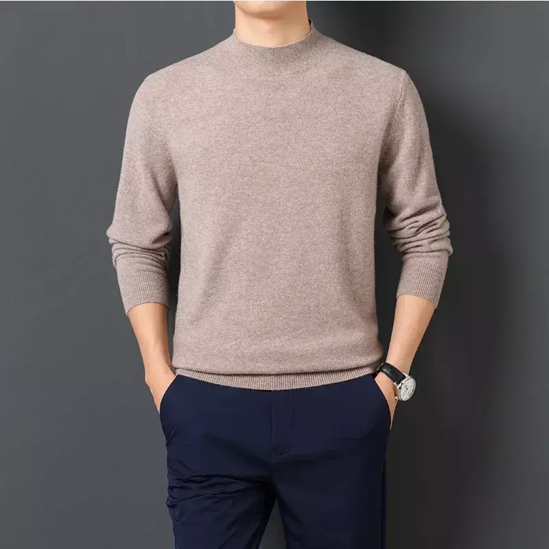 Suéter cálido y cómodo de manga larga para hombre, jersey de cuello alto, Tops de punto, 2023