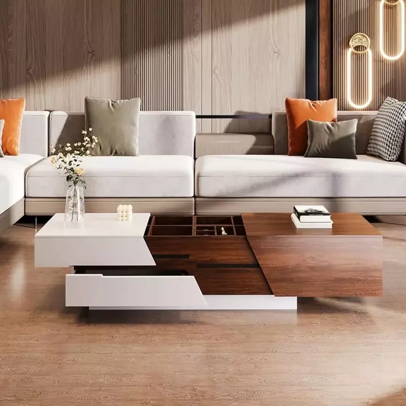 Couch tisch versenkbare Schiebe platte für mobile Box 4 Trennwand multifunktion ales Büro Schlafzimmer, Weiß/Walnuss Couch tisch