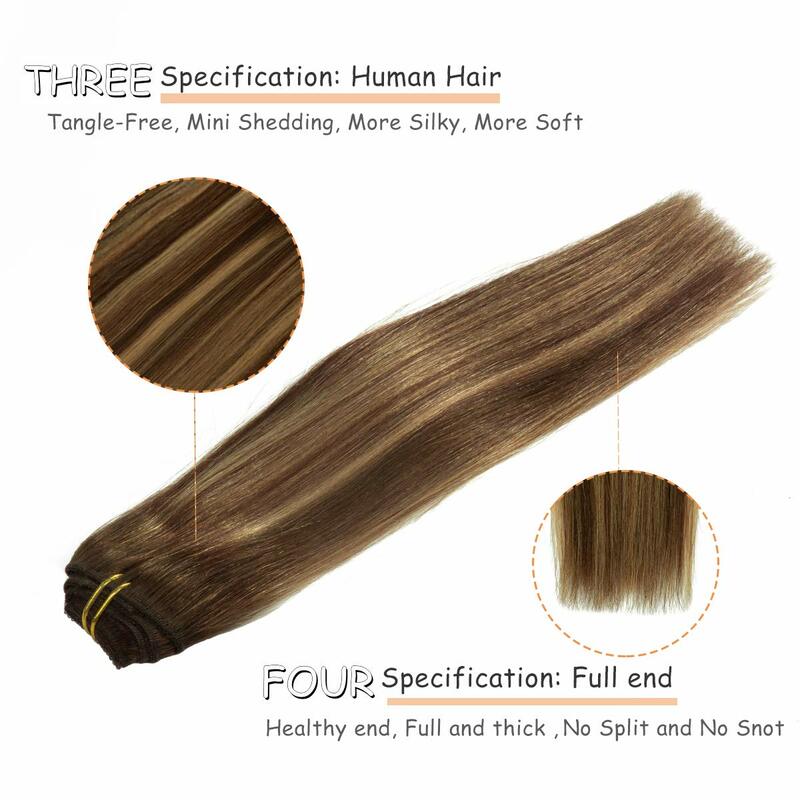 Extensions de cheveux humains à clipser droites pour femmes, 100% vrais cheveux humains, #4/27, reflets bruns, blonds, 120g