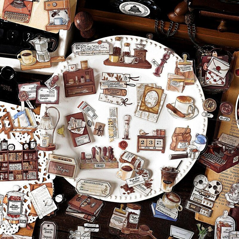 Pegatinas Vintage con temática de café para álbum de recortes, pegatinas impermeables de café Retro Para planificador, diarios de chatarra, decoración de diario, 40 piezas
