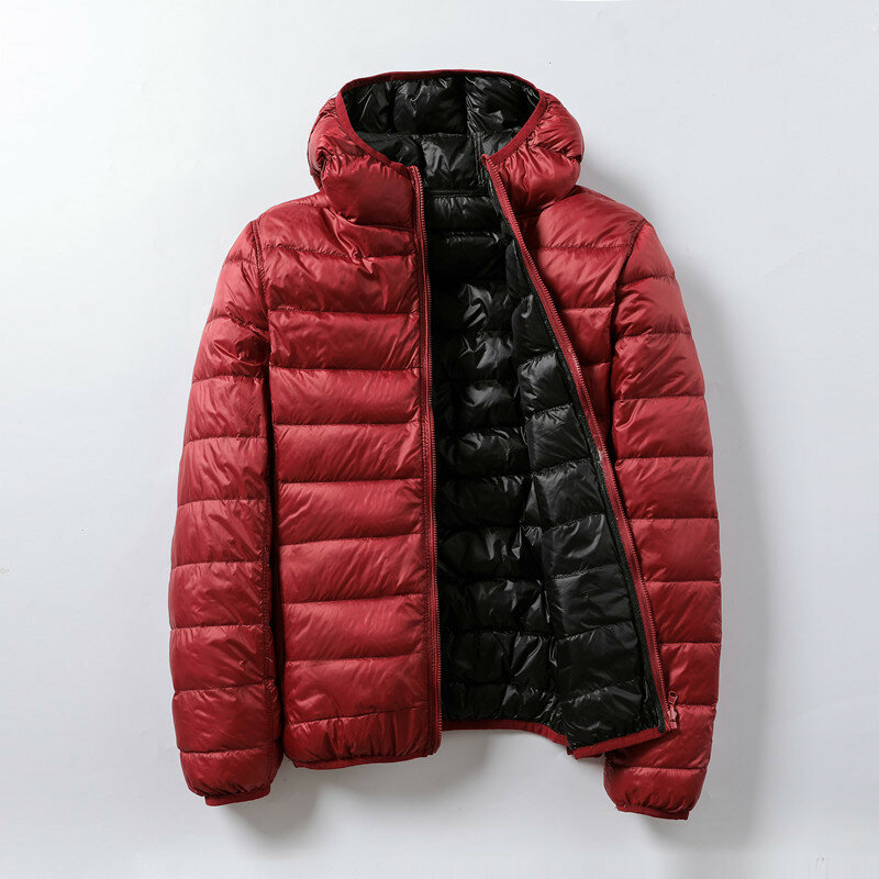 여성용 후드 화이트 덕 다운 코트, 초경량 푹신한 깃털 재킷, 솔리드 방풍 휴대용 아우터, 가을 겨울