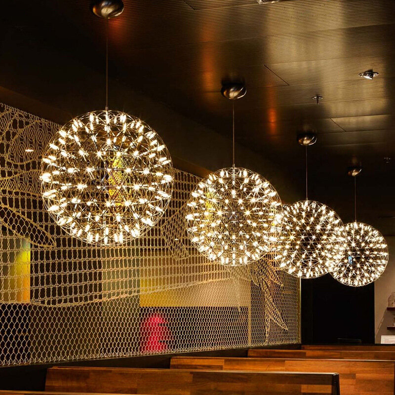 Nordic LED Spark Ball Chandelier, Iluminação do restaurante, Sala de estar, Shopping Mall, Hotel, Céu cheio, Star Fireworks, Lâmpada pingente, Decoração Iluminação