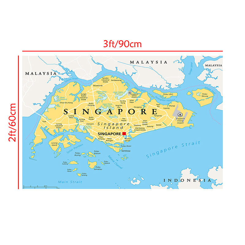 90*60cm o mapa de singapura não-tecido pintura da lona parede decorativo mapa arte cartaz e impressão casa decoração material escolar