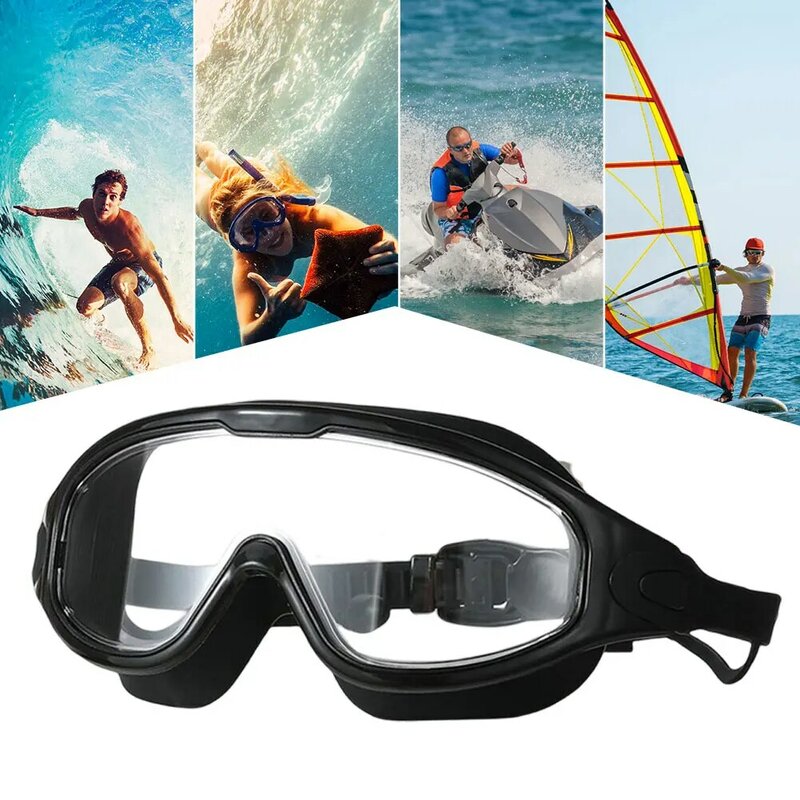 Óculos de natação HD profissionais para adultos, óculos de silicone anti-nevoeiro, Big Frame, óculos de natação com tampões, unissex