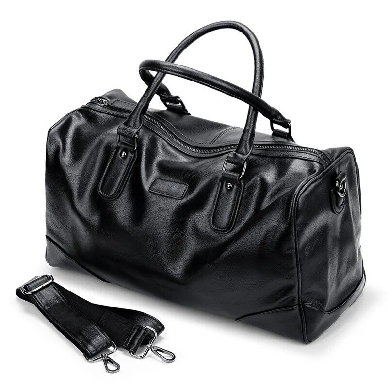 Neue große Kapazität schwarze Männer Reisetasche wochen ende Reisetasche Pu Leder Handtasche Handgepäck Tasche Mann Schulter Fitness-Sporttasche