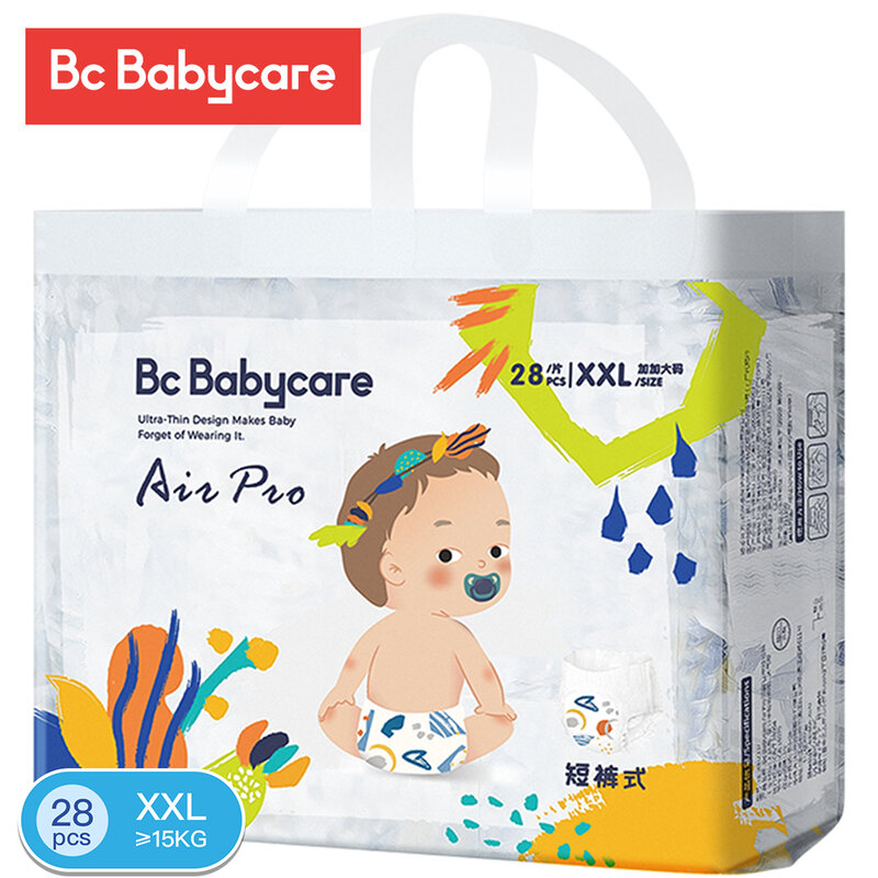 Bc Babycare-Fralda descartável Air Pro, respirável, super macia, seca, absorvente, pull-ups, plus size, XXL, 28pcs por pacote