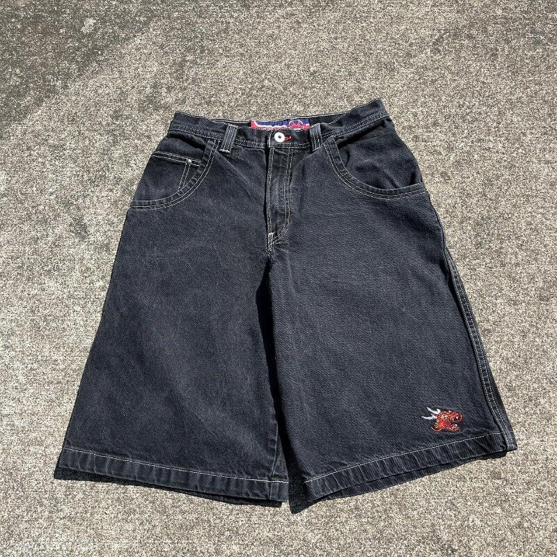 JNCO-Shorts jeans Hip Hop Baggy para homens e mulheres, streetwear Y2K, estampa vintage, bolso, academia, basquete, Harajuku, casual