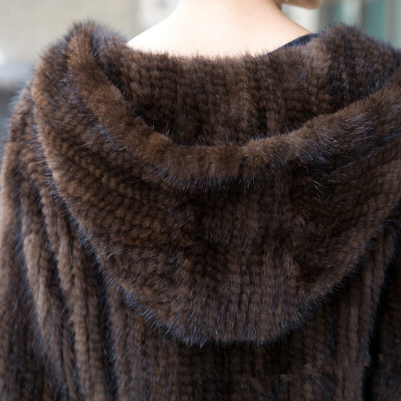 2022 New Winter Mink Fur Coat Women's Long-Sleeve Top Fashion All-Match Mink Knit Jacket Mink Knitted Female Coat