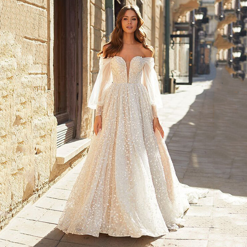 Kochanie elegancka ukochana suknia ślubna bez ramion luksusowe koronki aplikacje suknia ślubna Sweep Train vestido de novia bez pleców
