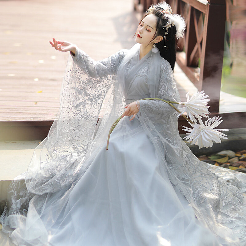 Costume Hanfu brodé en dentelle pour femme, robe de style chinois nickel é, respirant, danse nationale, performance de chœur, cosplay, été