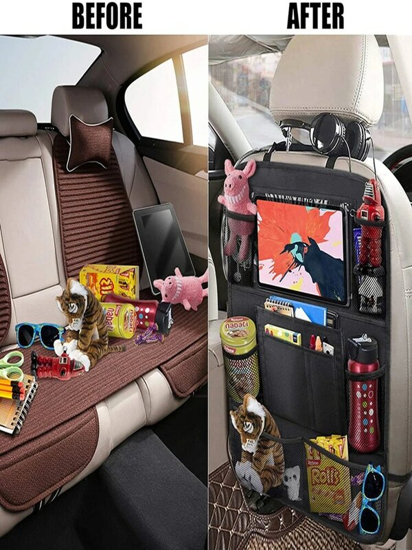 Organizador portátil para asiento trasero de coche, bolsa de almacenamiento multibolsillo, soporte para tableta, accesorio Interior para automóvil, almacenamiento