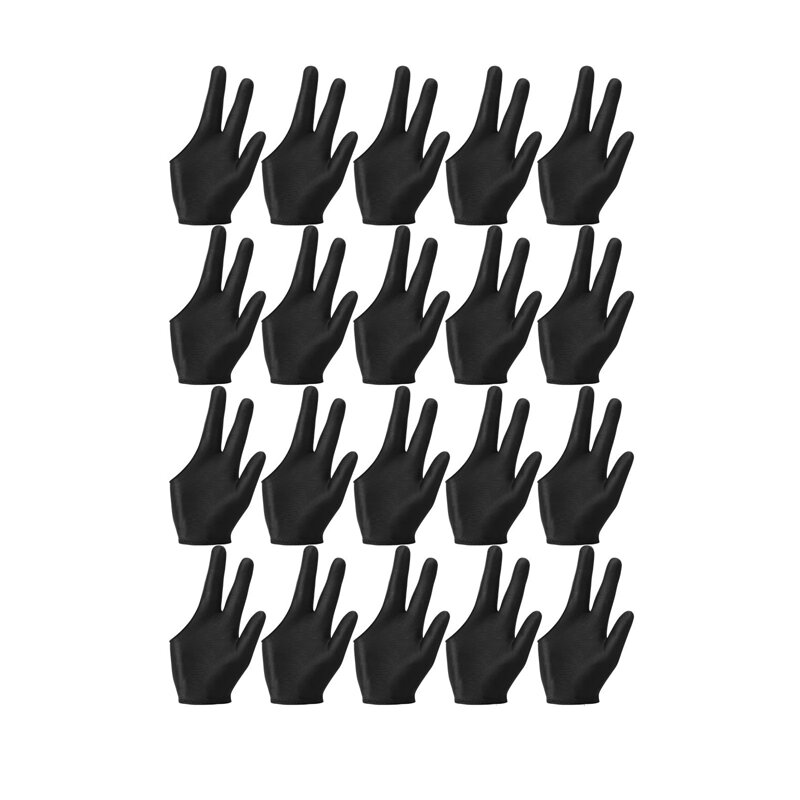 20 piezas-guantes de billar transpirables para hombre y mujer, accesorio para la mano izquierda y derecha, con 3 dedos
