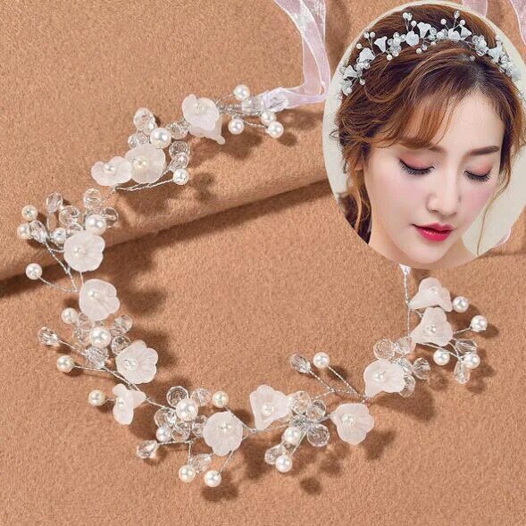 Bride Silver Color Wedding Headbands Women Hairband Tiara Hair Accessories Luxury Flower Pearls Headband Handmade Crystal Crown