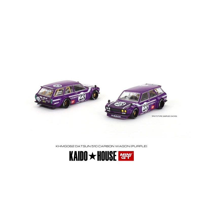 Minigt kaido House 1:64 510 Wagon V1คาร์บอนไฟเบอร์พร้อมเต็นท์ชุดสะสมโมเดลรถยนต์ diorama อัลลอยขนาดเล็ก
