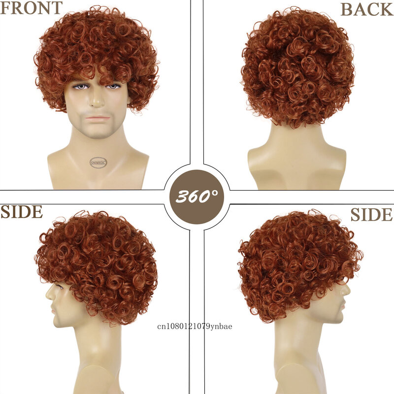 Parrucche asiatiche per uomo parrucca riccia per capelli sintetici con frangia parrucche ricci Afro di colore arancione per ragazzi Costume da parrucca per feste di carnevale Cosplay
