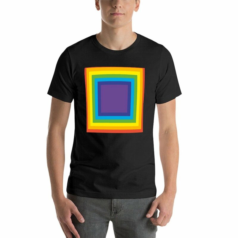 T-shirt quadrada cor arco-íris para homens, roupa de secagem rápida