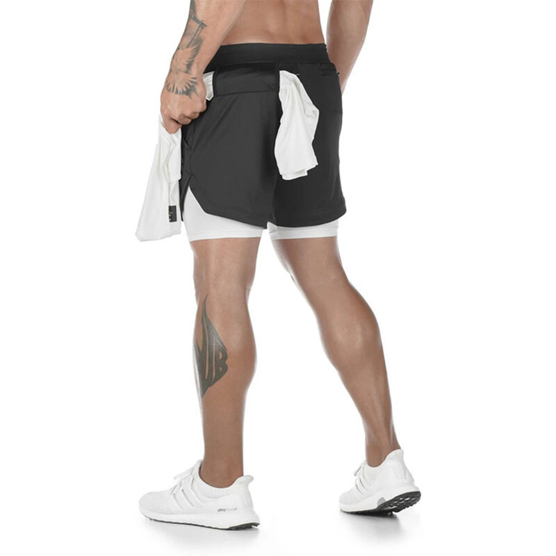 Celana pendek atletik pria, celana pendek Anime Gym lapisan ganda 2 dalam 1 cepat kering menyerap keringat kinerja Jogging
