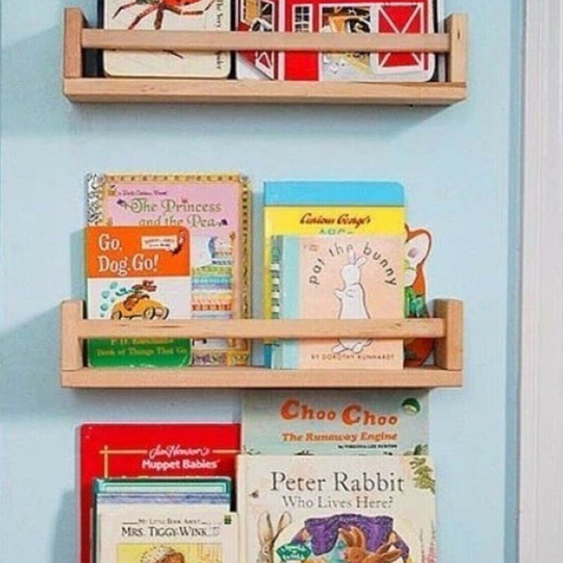 3 buah rak buku dinding kamar bayi anak rak kayu Organizer, penyimpanan Dekorasi Rumah dipasang di dinding, rak dekorasi kamar anak-anak