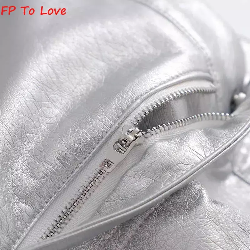 FP To Love Rok Mini PU Perak Prancis Rok Pinggul Pinggang Tinggi Seksi Metalik Chic Retro Pendek Logam A-Line