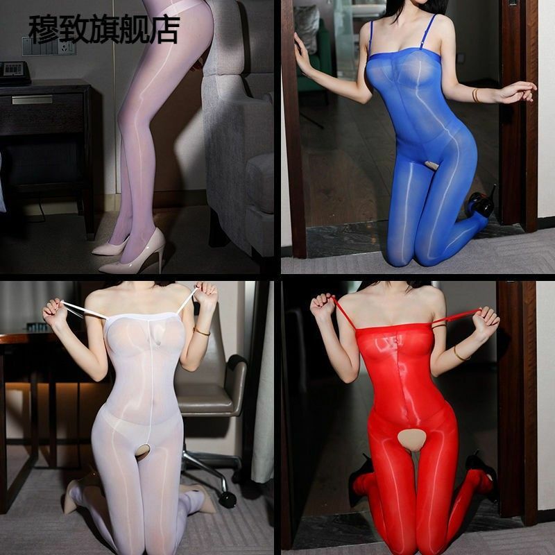 Oil Shining Spicy Girl Sexy Silk Socks, One Piece Male/Female Silk Socks, suspender open cut full body shiny horse oil socks