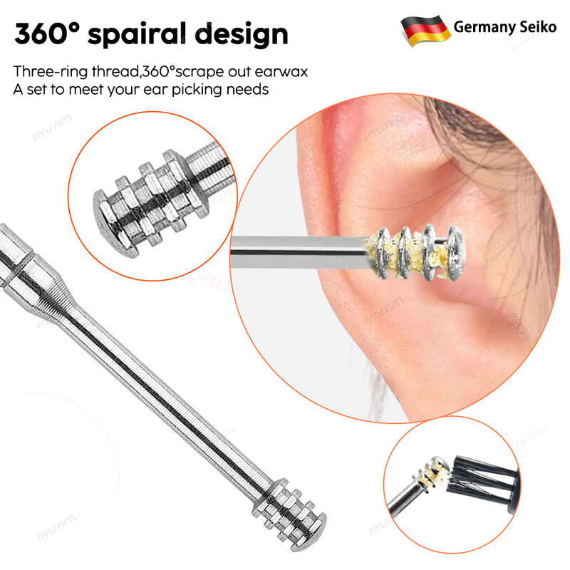Ear Cleaner Set Earpick Ear Wax Remover Ear Spoon Curette Ear Cleaning Spiral Earpick Easy Earwax Removal Ear Cleaner Kit Gadget