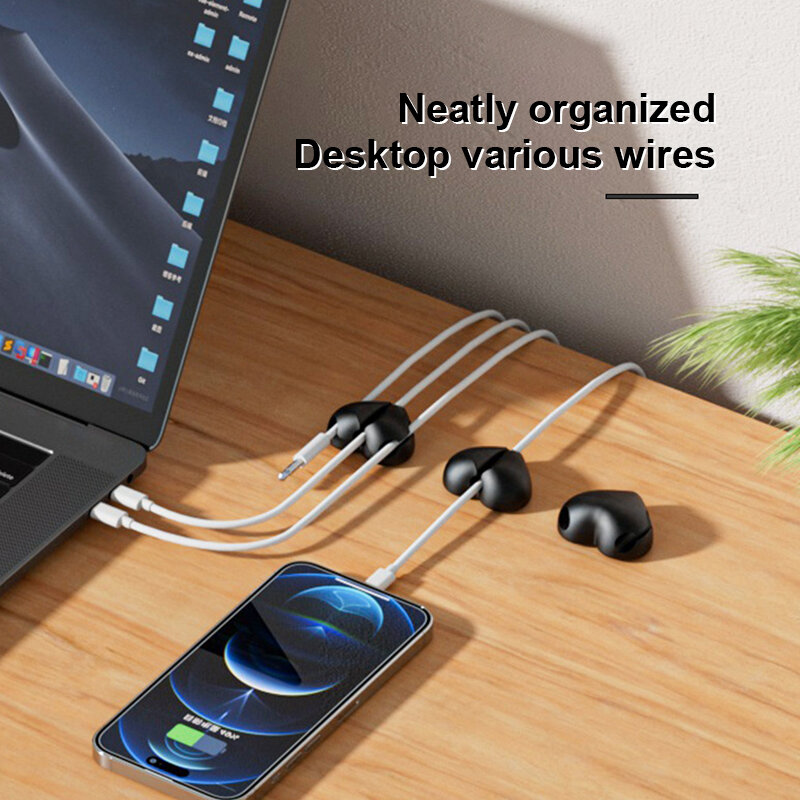 3-lubang dekstop bentuk Hati Kabel silikon Winder Organizer kawat manajemen klip penyimpanan untuk USB Mouse kabel Headphone