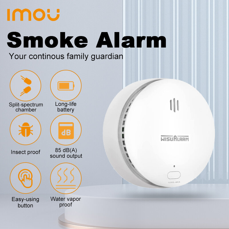 IMOU czujka alarmowa do wykrywania zadymienia z alarmem 85dB i ochrona słuchu przyciskiem testowym ochronny zabezpieczający domu (nie jest podłączony do aplikacji imou)