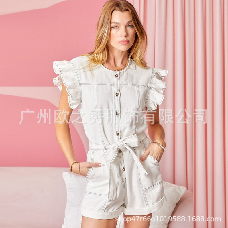 2023 Summer Fashion Clothes Shorts Women Jumpsuits Overalls Loose High Waist White Elegant Casual Jumpsuit Rompers One Piece