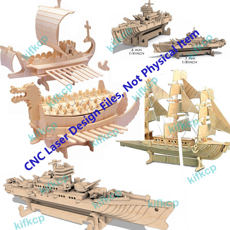 10 Ship Boat Vector Designs Pack for Laser Cutting Toy 2D DXF Format Files Collection