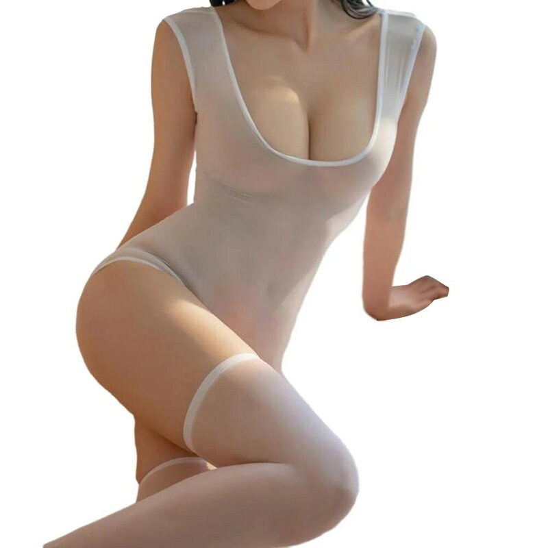 Kobiety błyszczące body Ultra cienkie przeźroczysta bielizna seksowne pończochy kombinezon bez pleców obcisłe wysokie elastyczność strój do klubu nocnego