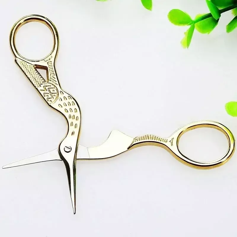 Gold Vintage Stork-Shaped Steel Scissors Craft Art Tool Kits Embroidery Sewing Trimming Dressmaking Shears Cross Stitch Carbon