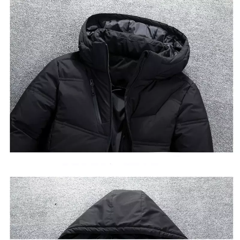 Мужской плотный пуховик с капюшоном, черный однотонный пуховик, приталенный силуэт, повседневная куртка на зиму 2019