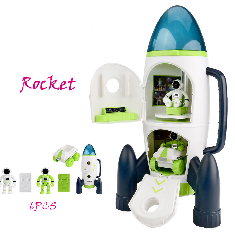 Rocket Space Acousto Optic Toys, Space Model, Air Force Shuttle, Space Station, Aviation Series Puzzle Toy for Boys, Car Gift