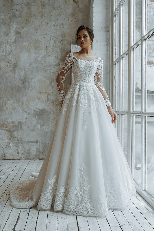 Vestidos de novia personalizados para mujer, vestido de novia de manga larga, apliques de encaje, Princesa, medida personalizada, 2024