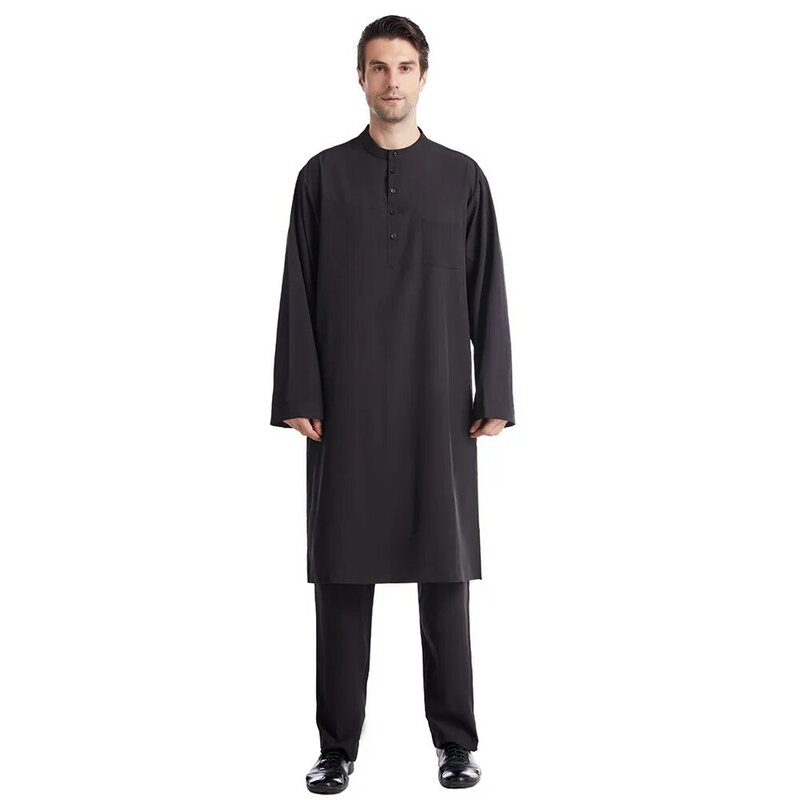 2pcs Men Saudi Jubba Thobe Thoub Kaftan Dubai Arabic Islamic Muslim Robe Long Pants Set Abaya Dress Dishdasha Mens Clothing Suit