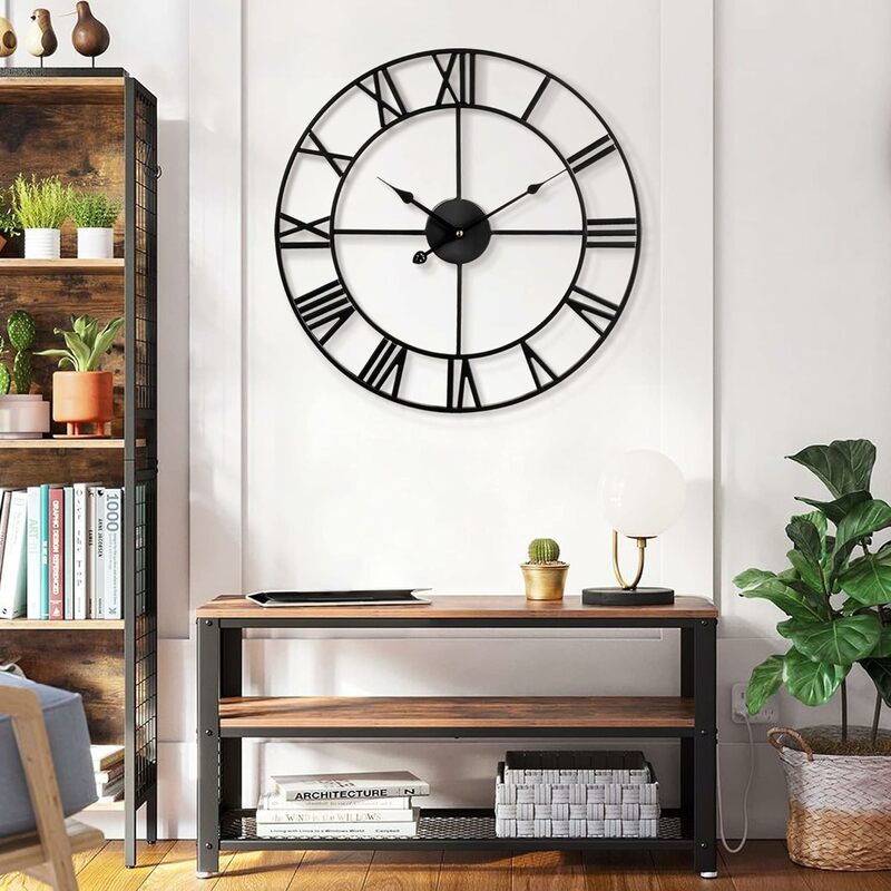 Grande relógio de parede metálico com algarismo romano, moderno relógio de parede redondo silencioso, preto, 40 polegadas