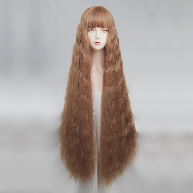 Wig coklat Super panjang, rambut palsu Super panjang 1M wol keriting Cos Lolita gelombang besar kepala penuh wanita